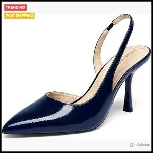 Faux Leather Slingback Pumps with Stiletto Heel and Pointed Toe